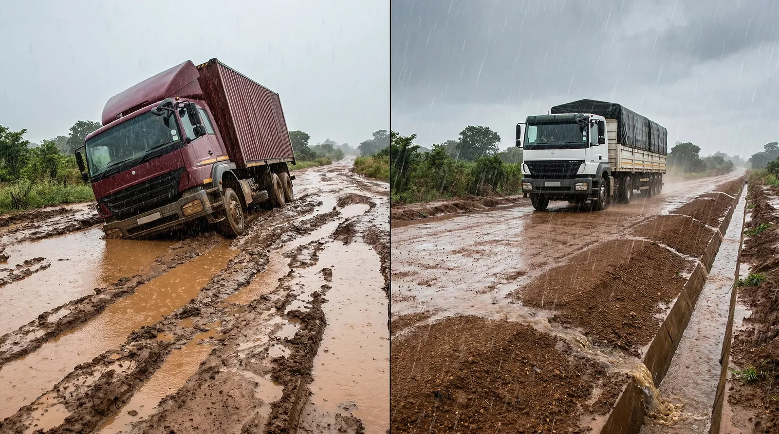 Regenzeit Vergleich Straße