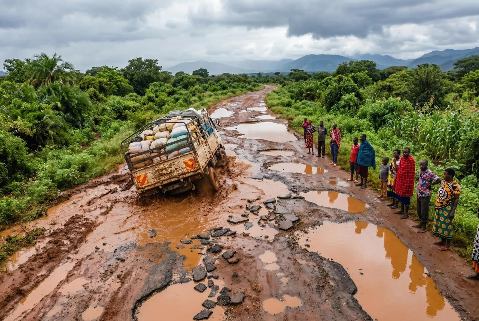 Vorher: beschädigte Straße